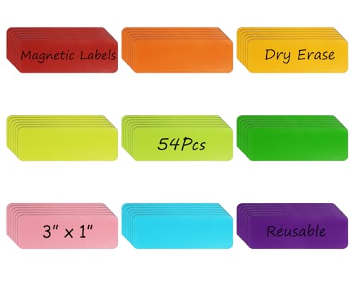 Mini Skater Trocken abwischbare magnetische Etiketten, 2,5 x 7,6 cm, wiederverwendbar, beschreibbar, Aufkleber für Klassenzimmer, Büro, Whiteboards, Schließfächer, Kühlschrank-Organisation, 54 Stück von Mini Skater