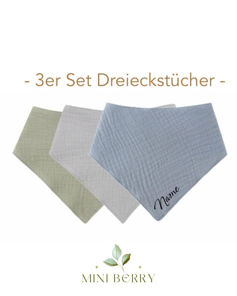 Dreieckstuch 3Er Set Baby Und Kleinkind Halstuch Spucktuch Musselintuch Mulltuch Lätzchen Baumwolle Musselin Geschenk Geburt Taufe von MiniBerryDe