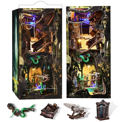 MiniCity Book Nook Kit DIY Miniatur Puppenhaus Buchecken-Kit 3D Holzpuzzle Buchstütze Bücherregal Einsatz Dekor mit LED-Licht für Teenager und Erwachsene (Down The Rabbit-Hole Alice im Wunderland) von MiniCity