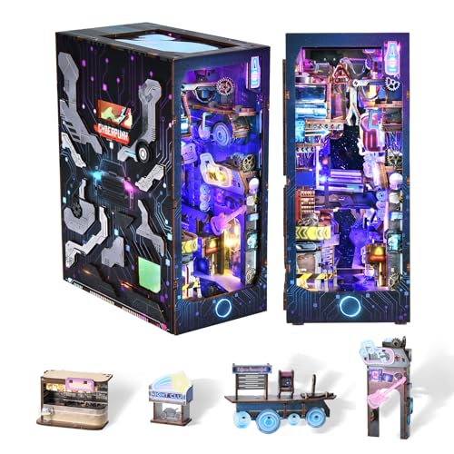 MiniCity Book Nook Kit zum Selbermachen, Miniatur-Puppenhaus-Buchecken-Set, 3D-Holzpuzzle, Bücherstütze, Bücherregal-Einsatz, Dekor mit LED-Licht für Teenager und Erwachsene (endlose Maße) von MiniCity