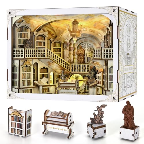 Minicity Book Nook Kit, DIY Miniatur Puppenhaus Buchecken-Set, 3D-Holzpuzzle, Buchstütze, Bücherregal-Einsatz, Dekor mit LED-Licht für Teenager und Erwachsene (Library of Gods Max) von MiniCity