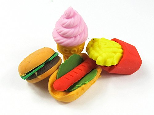 Miniblings 4er Set Radiergummi Fast Food Radierer EIS Hamburger Pommes Hotdog von Miniblings