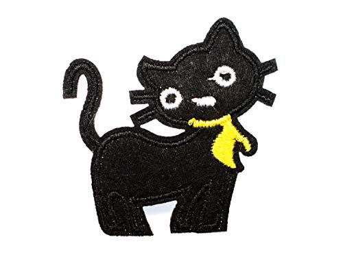 Miniblings Katze Kätzchen Tuch gelb Bügelbild Aufnäher Aufbügler Tier 60x50mm Patch Bügelbild I Kinder Bügelflicken Patches zum Aufbügeln von Miniblings