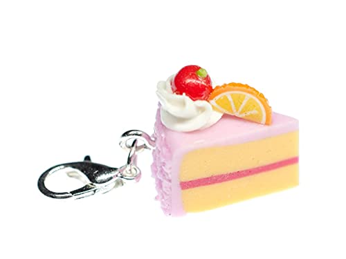 Miniblings Tortenstück Kuchenstück Erdbeere Charm Kuchen Torte rosa - Handmade Modeschmuck I Kettenanhänger versilbert - Bettelanhänger Bettelarmband - Anhänger für Armband von Miniblings
