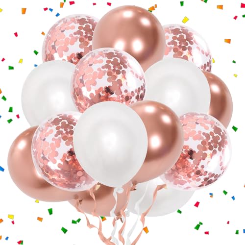 60 Stück 12 Zoll Luftballons Weiß Rosegold Ballons Hochzeit Luftballons, Luftballon Geburtstag Rosegold Konfetti-Ballon Luftballon für Geburtstags Hochzeits Party Weihnachtsdekorationen von Minicloss