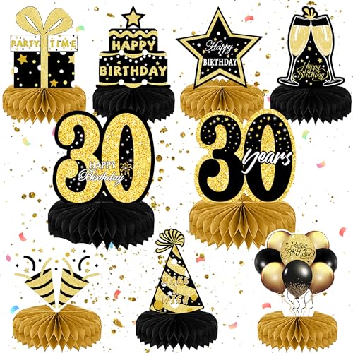 9 Stück Geburtstag Dekoration 30. Tischdeko Geburtstag Schwarz Gold 30 Geburtstag Mittelstücke Waben Party Tischdekoration 30. Geburtstag Tischdeko Set für Männer Frauen Geburtstag Party Zubehör von Minicloss