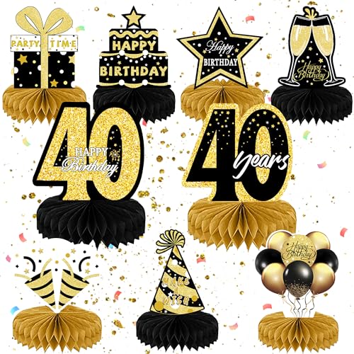 9 Stück Geburtstag Dekoration 40. Tischdeko Geburtstag Schwarz Gold 40 Geburtstag Mittelstücke Waben Party Tischdekoration 40. Geburtstag Tischdeko Set für Männer Frauen Geburtstag Party Zubehör von Minicloss