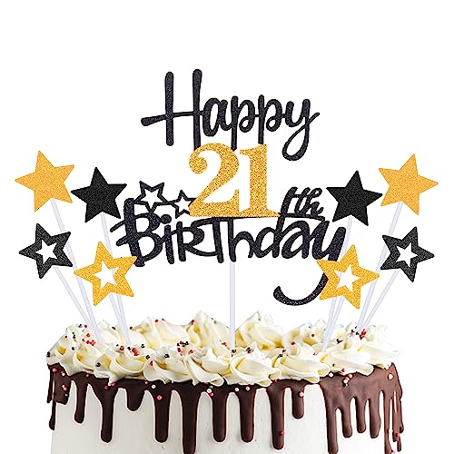 Geburtst Tortendeko Schwarz Gold Happy Birthday Cake Topper, Kuchen Topper Kuchen Deko Geburtstag Junge Glitzer Kuchendeko,Für Mädchen Junge Geburtstag Party Dekoration (21) von Minicloss