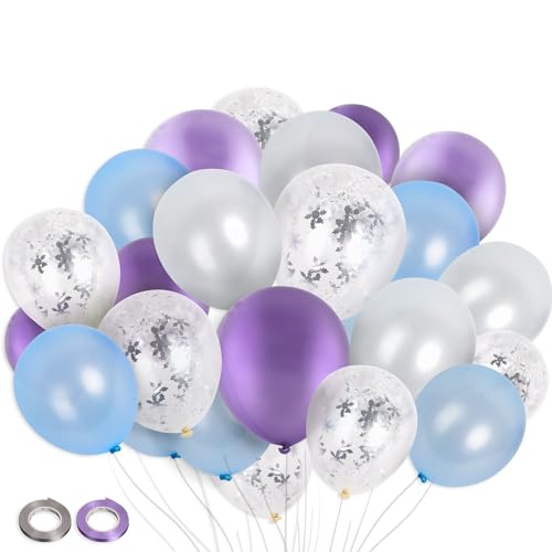 Luftballons Blau Lila Weiß 60 Stück 12 Zoll Luftballons Geburtstag Blau Lila Babyparty Ballons Hochzeit Frozen Luftballons Schneeflocken Konfetti Latexballons Metallic Helium Ballons Party Deko von Minicloss