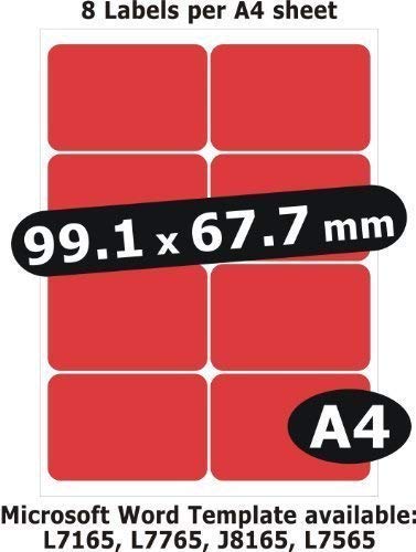 99.1x67.7mm, 40 Etikett, Matt Rot Papier, 5 A4 Seiten, Laser Kopierer Inkjet Aufkleber von Minilabel