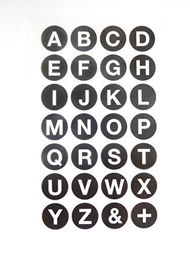 Klein Alphabet A-Z Sticker, Weiß Buchstaben auf Schwarz 18mm (0.7 Zoll) Rund, Kreisförmig Klebeetiketten von Minilabel