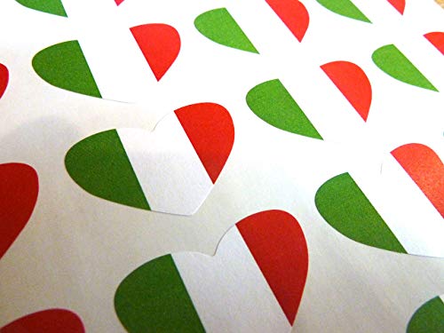 Packung 50, Herzform 35x23mm, Italien Selbstklebend Flagge Sticker Italienische Etiketten von Minilabel