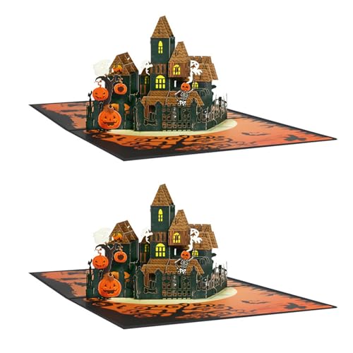 MinkeyBear Einzigartige Halloween-Schlösser-3D-Grußkarte, Halloween-Feier, Schlösser, Karte, künstlerisch gestaltete Karte für Grüße von MinkeyBear