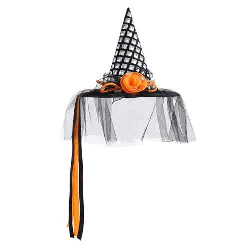 MinkeyBear Leuchtender Hexenhut mit Schleiern, eleganter Kopfschmuck, Zubehör für weibliche Rollenspiele, Halloween, Zauberermützen, Party-Dekoration von MinkeyBear