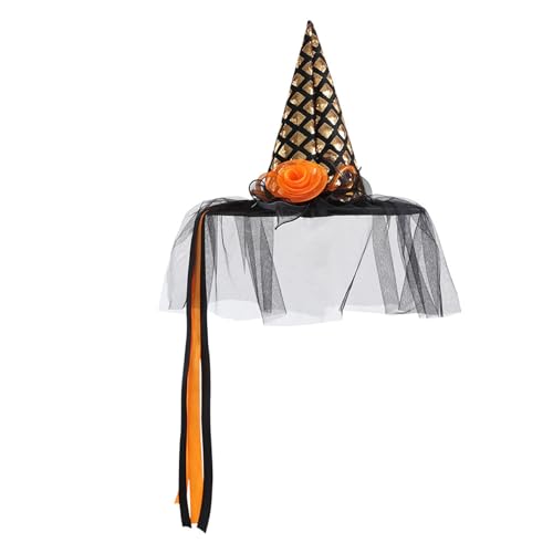 MinkeyBear Leuchtender Hexenhut mit Schleiern, eleganter Kopfschmuck, Zubehör für weibliche Rollenspiele, Halloween, Zauberermützen, Party-Dekoration von MinkeyBear