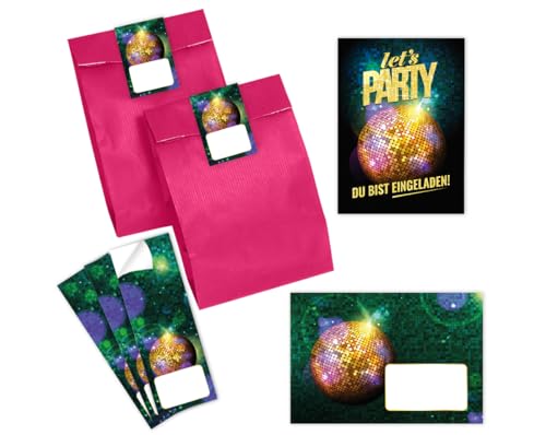 12 Einladungskarten incl. 12 Umschläge zum Geburtstag Jubiläum Hochzeit Kindergeburtstag VIP Disco Jungen Mädchen Jungendliche Erwachsene Einladung incl. 12 Umschläge, 12 Tüten/pink, 12 Aufkleber von Minkocards