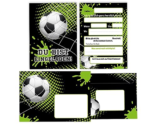 12 Einladungskarten incl. 12 Umschläge zum Kindergeburtstag Junge Fussball Fußball Einladungen zum Geburtstag Kinder Einladungsset Motto-Party von Minkocards