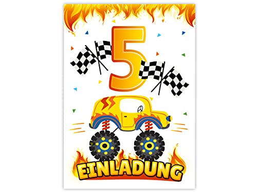 12 Einladungskarten zum 5. Kindergeburtstag Jungen Monster-Truck Auto Einladungen zum fünften Geburtstag Kinder bunte Geburtstagseinladungen von Minkocards