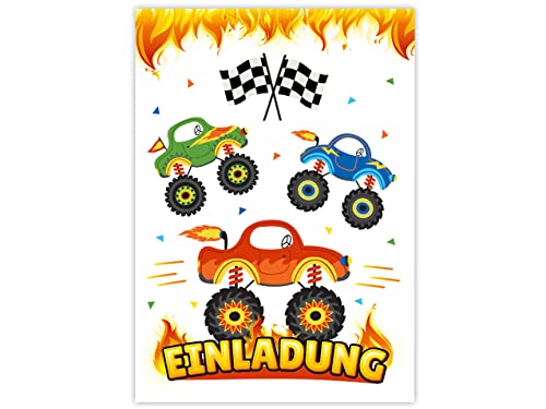 12 Einladungskarten zum Kindergeburtstag Jungen Monster-Truck Auto Einladungen zum Geburtstag Kinder bunte Geburtstagseinladungen von Minkocards