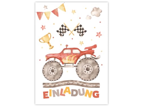 12 Einladungskarten zum Kindergeburtstag Jungen Monster-Truck Auto Einladungen zum Geburtstag Kinder bunte Geburtstagseinladungen von Minkocards