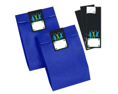 12 Geschenktüten (blau) + 12 Aufkleber Jump Geschenktüten für Mitgebsel Mädchen Jungen Gastgeschenk einpacken beim Kindergeburtstag von Minkocards