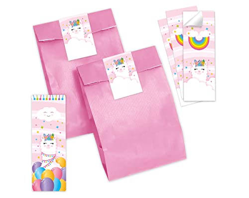 12 Lesezeichen + 12 Geschenktüten (rosa) + 12 Aufkleber Lama Mitgebselset Gastgeschenke für Kindergeburtstag Mädchengeburtstag von Minkocards