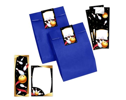 Minkocards 12 Lesezeichen + 12 Notizblöcke + 12 Geschenktüten (blau) + 12 Aufkleber Bowlling Kegeln Bowling-Party Mitgebselset Gastgeschenke für Kindergeburtstag Mädchengeburtstag Jungsgeburtstag von Minkocards