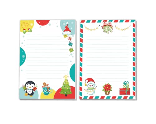 2 Blöcke Schreibblock mit Kindermotiv Weihnachtsmotiv für Mädchen Jungen Weihnachten Notizblock Schreibblock Briefblock (2 verschiedene Blöcke/Schneemann, Pinguin mit je 25 Blätter in A5-Format) von Minkocards