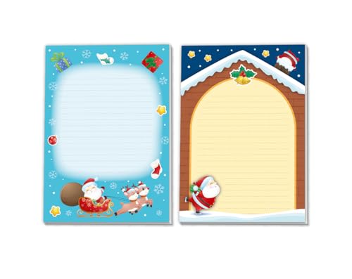 2 Blöcke Schreibblock mit Kindermotiv Weihnachtsmotiv für Mädchen Jungen Weihnachten Notizblock Schreibblock Briefblock Weihnachtsmann (2 verschiedene Blöcke/Variante 1 mit je 25 Blätter in A5-Format) von Minkocards