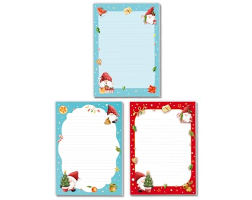 3 Blöcke mit Kindermotiv Weihnachtsmotiv für Mädchen Jungen Weihnachten Notizblock Schreibblock Briefblock Tomte Gnome (3 verschiedene Blöcke mit je 25 Blätter in A5-Format) von Minkocards