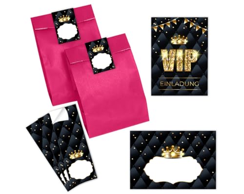 6 Einladungskarten incl. 6 Umschläge zum Geburtstag Hochzeit Jubiläum Kindergeburtstag VIP Disco Jungen Mädchen Jungendliche Erwachsene Einladung incl. 6 Umschläge, 6 Tüten/pink, 6 Aufkleber von Minkocards