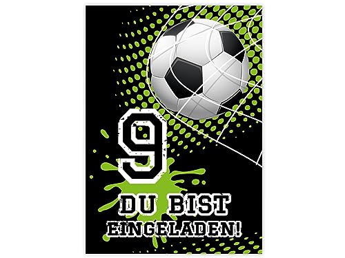 6 Einladungskarten zum 9. Kindergeburtstag Junge Fussball Fußball Jungsgeburtstag Einladungen zum neunten Geburtstag Kinder Motto-Party von Minkocards