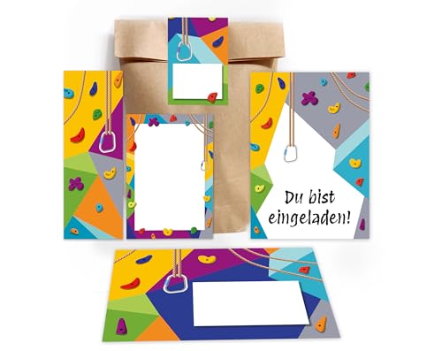 8 Einladungskarten zum Kindergeburtstag Klettern Bouldern Mädchen Jungen Jungsgeburtstag Mädchengeburtstag incl. 8 Umschläge, 8 Partytüten/natur, 8 Aufkleber, 8 Lesezeichen, 8 Mini-Notizblöcke von Minkocards