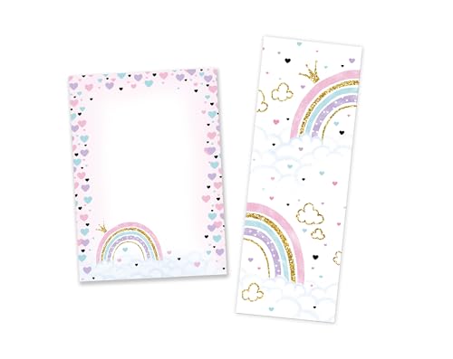 8 Lesezeichen + 8 Mini-Notizblöcke (A7-Format) Regenbogen Mitgebsel für Kindergeburtstag Gastgeschenke für Kinder Mädchen von Minkocards