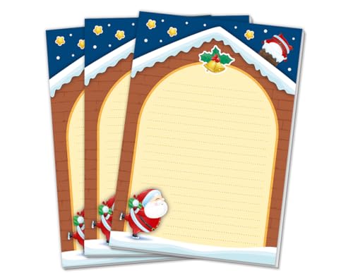 Blöcke Schreibblock mit Weihnachtensmotiv Kindermotiv Weihnachtsmann für Mädchen Jungen Weihnachten Schreibblock Briefblock Notizblock (3 gleiche Blöcke mit je 25 Blätter in A5-Format) von Minkocards