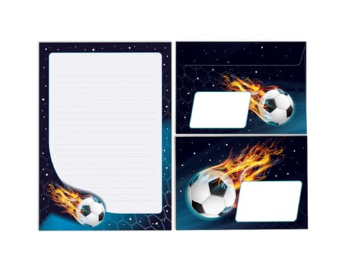 Briefpapier-Set Briefblock mit Umschlag für Jungen Jungs Kinder Fußball Fussball Kindermotiv Notizblock liniert (Block A5 mit 25 Blätter + 15 Umschläge) von Minkocards