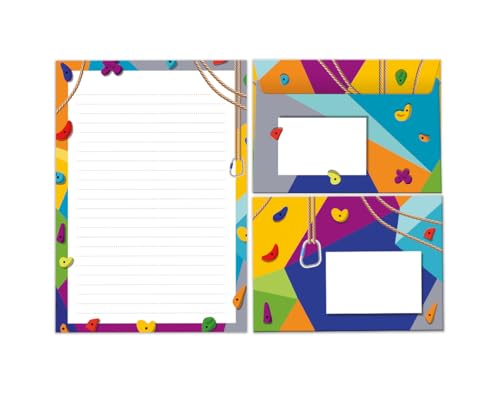 Briefpapier-Set Briefblock mit Umschlag für Jungen Mädchen Kinder Klettern Kindermotiv Notizblock liniert (Block A5 mit 25 Blätter + 15 Umschläge) von Minkocards