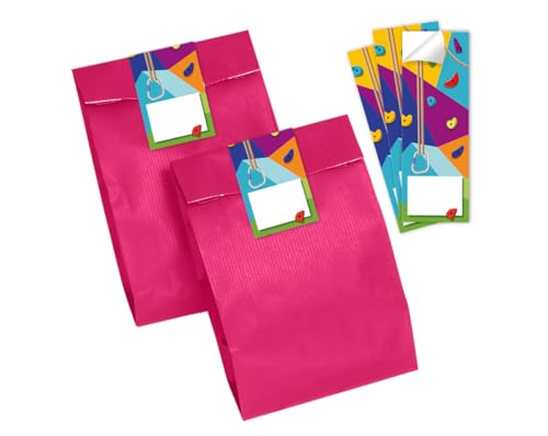 Minkocards 10 Geschenktüten (pink) + 10 Aufkleber Klettern Bouldern Geschenktüten für Mitgebsel Mädchen Jungen Gastgeschenk einpacken beim Kindergeburtstag Mädchengeburtstag Jungengeburtstag von Minkocards