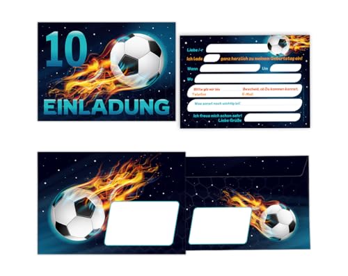 Minkocards 12 Einladungskarten 10. Kindergeburtstag Junge Fussball incl. 12 Umschläge Einladungen zehnte Jungsgeburtstag Fußball von Minkocards