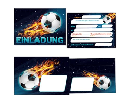 Minkocards 12 Einladungskarten Kindergeburtstag Junge Fussball incl. 12 Umschläge Einladungen Jungsgeburtstag Fußball von Minkocards