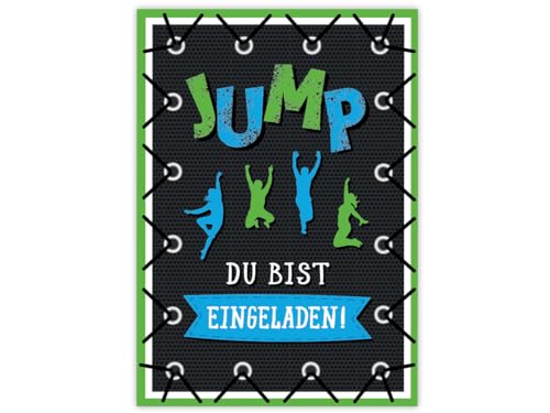 Minkocards 12 Einladungskarten Kindergeburtstag Jungen Mädchen Jump Trampolin Einladungen Jungsgeburtstag Mädchengeburtstag von Minkocards