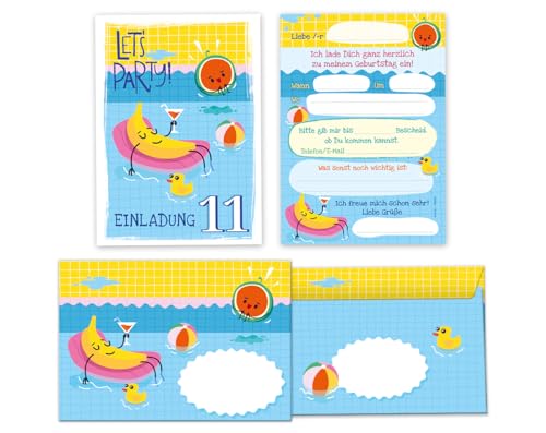 Minkocards 12 Einladungskarten incl. 12 Umschläge 11. Kindergeburtstag Schwimmbad Schwimmen Jungen Mädchen Einladung elfte Geburtstag von Minkocards