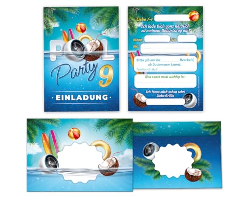 Minkocards 12 Einladungskarten incl. 12 Umschläge 9. Kindergeburtstag Schwimmbad Schwimmen Jungen Mädchen Einladungen neunte Geburtstag von Minkocards