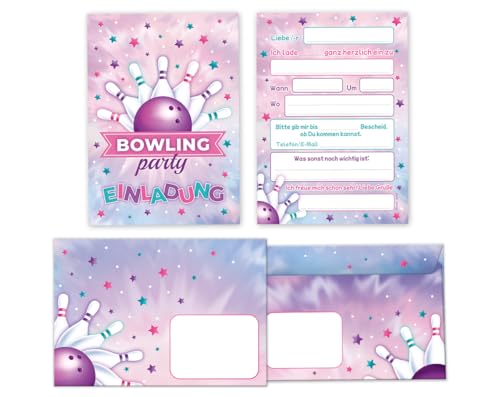 Minkocards 12 Einladungskarten incl. 12 Umschläge Kindergeburtstag Bowling Kegeln Bowling-Party Mädchen Einladung Mädchengeburtstag von Minkocards