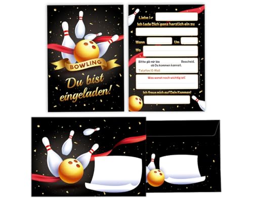 Minkocards 12 Einladungskarten incl. 12 Umschläge Kindergeburtstag Bowling Kegeln Bowling-Party Mädchen Jungen Einladung Mädchengeburtstag Jungsgeburtstag von Minkocards