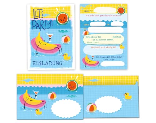 Minkocards 12 Einladungskarten incl. 12 Umschläge Kindergeburtstag Schwimmbad Schwimmen Jungen Mädchen Einladung Jungsgeburtstag Mädchengeburtstag von Minkocards