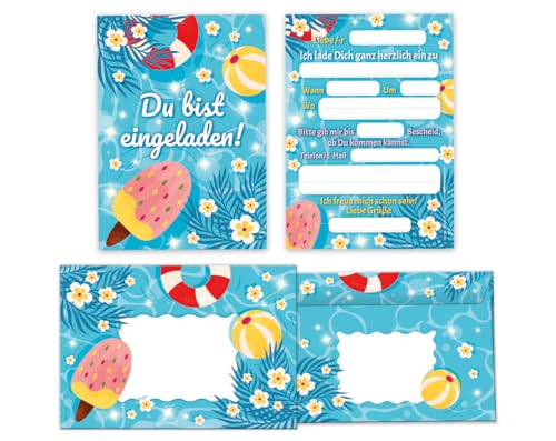 Minkocards 12 Einladungskarten incl. 12 Umschläge Kindergeburtstag Schwimmbad Schwimmen Jungen Mädchen Einladung Mädchengeburtstag Jungsgeburtstag von Minkocards