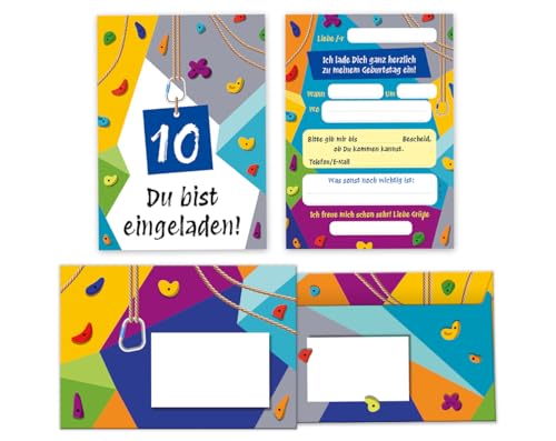 Minkocards 12 Einladungskarten incl. 12 Umschläge zum 10. Kindergeburtstag Klettern Bouldern Mädchen Jungen Einladungen zehnte Geburtstag von Minkocards