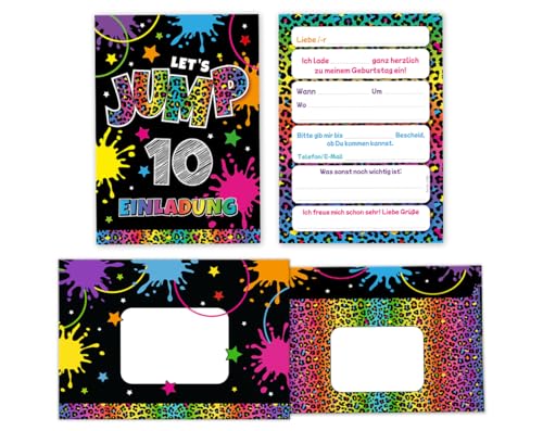 Minkocards 12 Einladungskarten incl. 12 Umschläge zum 10. Kindergeburtstag Mädchen Jump Trampolin Einladungen zehnte Mädchengeburtstag Geburtstagseinladungen von Minkocards