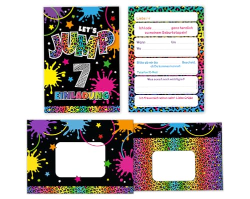 Minkocards 12 Einladungskarten incl. 12 Umschläge zum 7. Kindergeburtstag Mädchen Jump Trampolin Einladungen siebte Mädchengeburtstag Geburtstagseinladungen von Minkocards